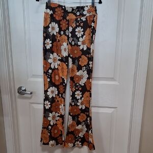 Floral Women's Bell Bottoms in Orange and Black